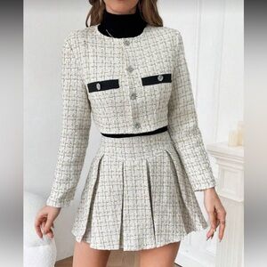 SHEIN Cream Tweed Mini Skirt